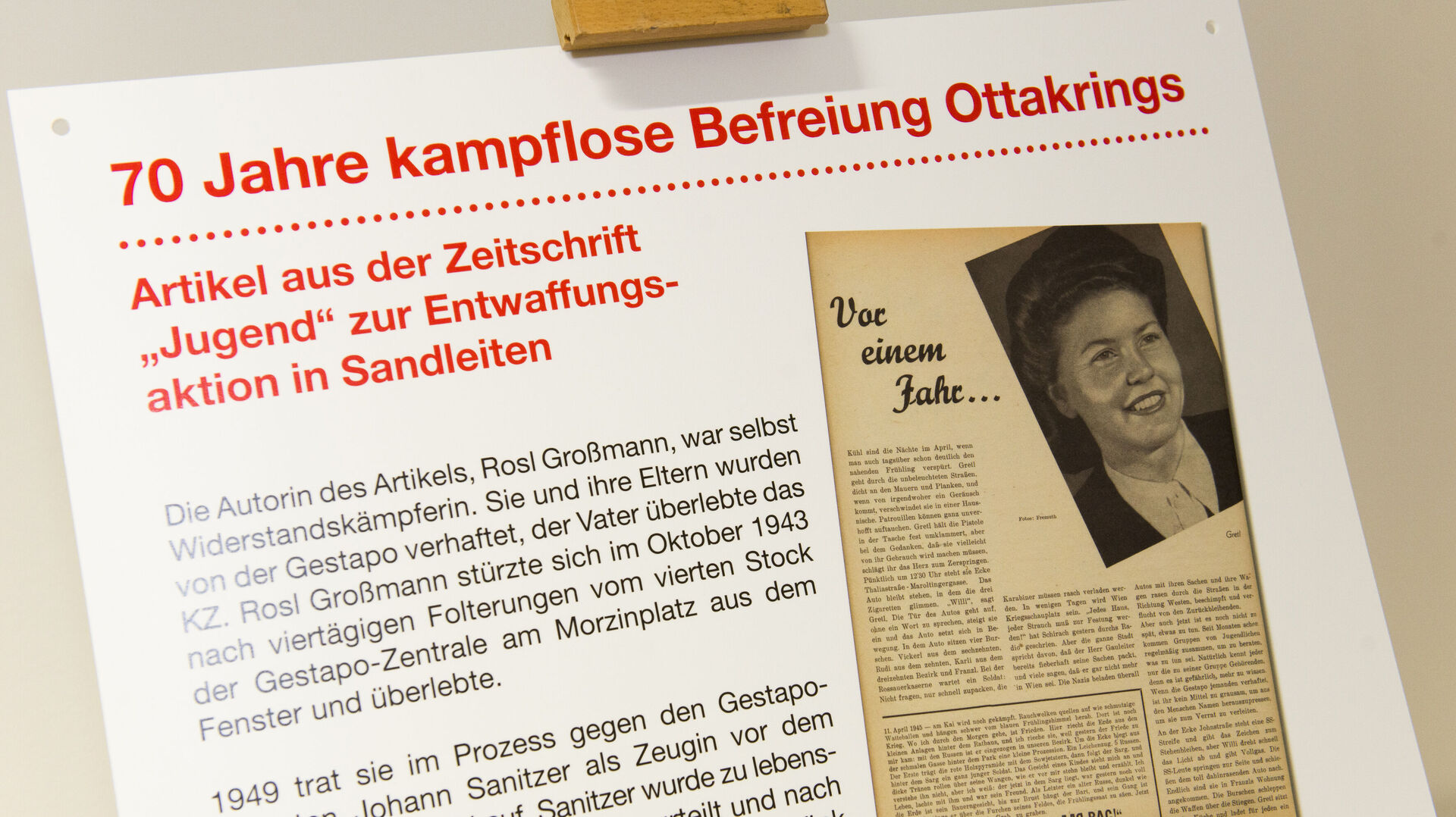 Plakat der Ausstellung "70 Jahre kampflose Befreiung Ottakrings"