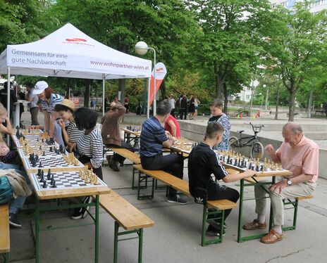 Nachbarschaftliche Schachpartie beim Siedlungsfest