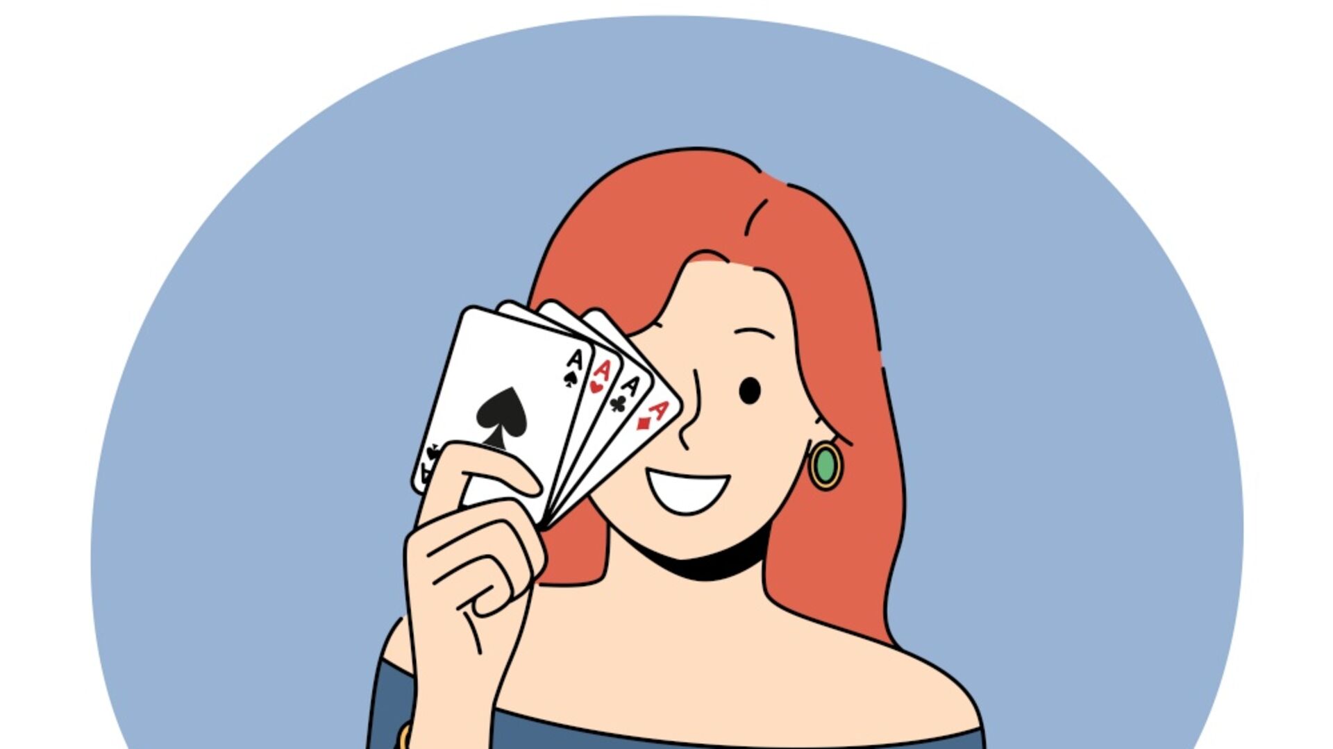 Illustration: Eine lächelnde Frau hält ein besonders gutes Blatt Spielkarten in der Hand.