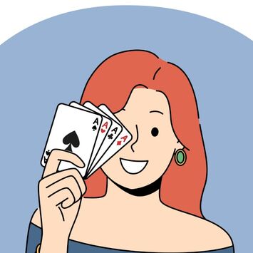 Illustration: Eine lächelnde Frau hält ein besonders gutes Blatt Spielkarten in der Hand.