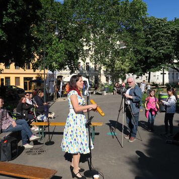 Sängerin beim Nachbarschaftsfest