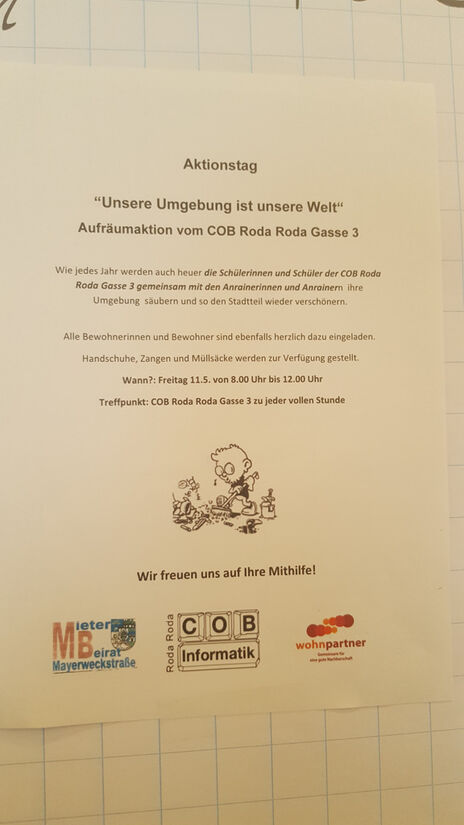 Müllsammel-Aktion in der Wohnhausanlage Mayerweckstraße