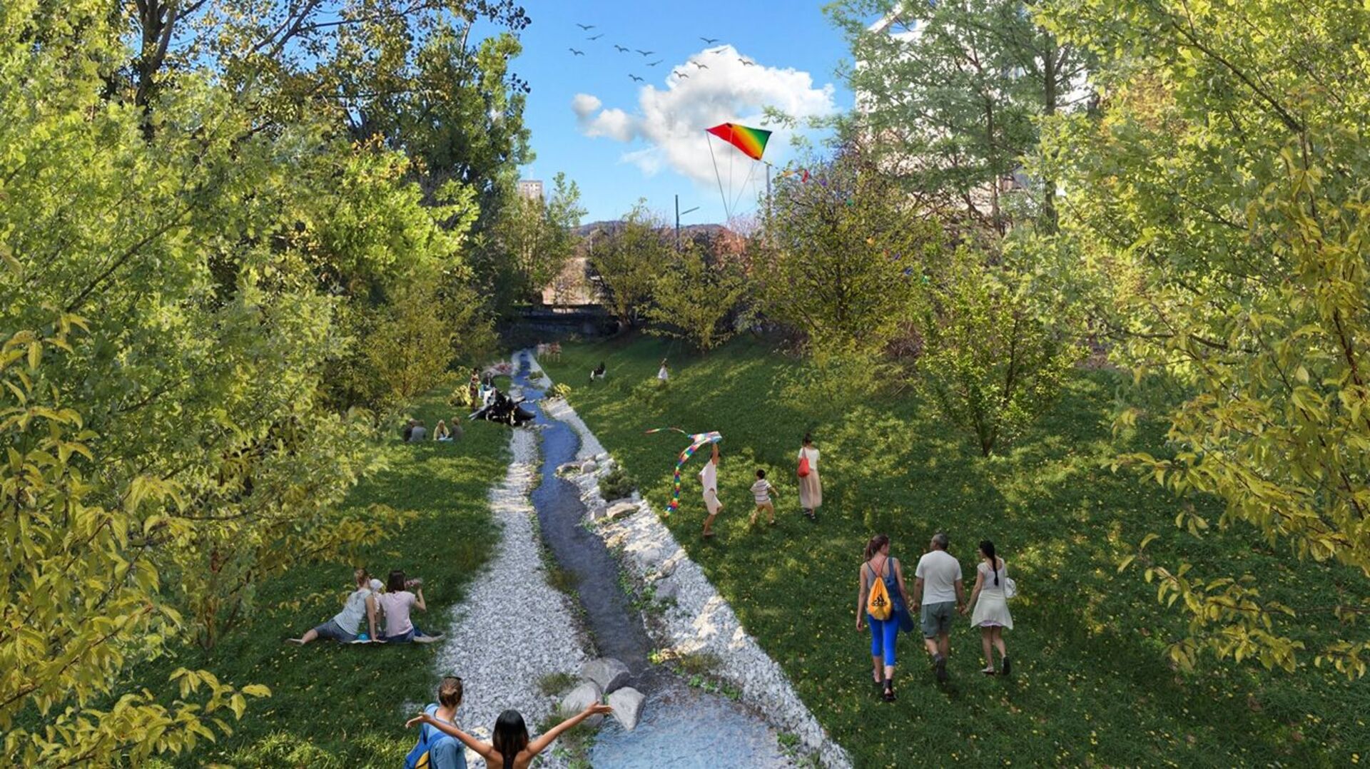 Visualisierung des Liesingbachs nach erfolgter Renaturierung